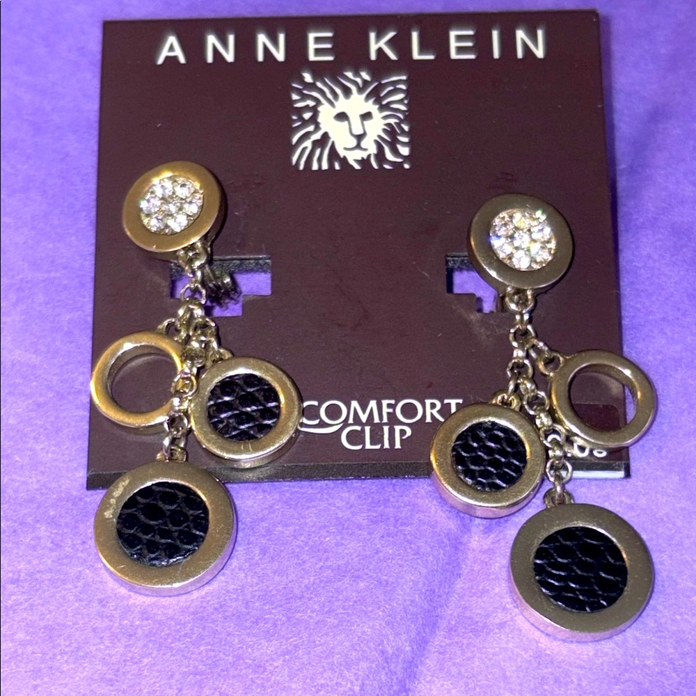 Anne Klein Gold and Black Dangle Earrings